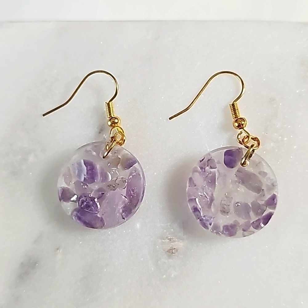 Flat Round Amethyst Earrings